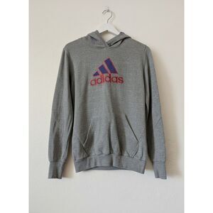 Adidas Youth Pullover Hoodie Large 14 Gray Purple Logo Kangaroo Pocket